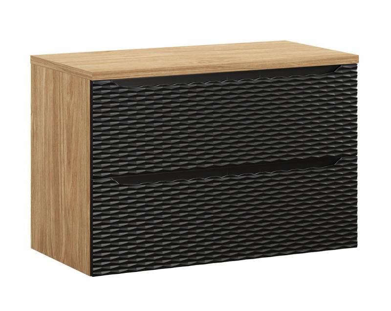 einfachgutemoebel Waschtisch-Set Bad Waschplatz OZEAN Onyx 90cm Schubfächer, Unterbau, schwarz-oak, (Badmöbel Set, 1-St., Waschtisch Unterschrank) von einfachgutemoebel