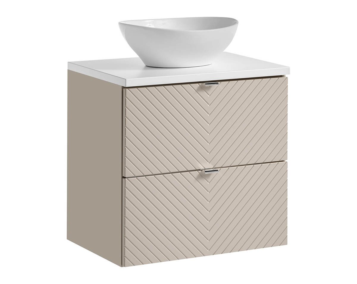 einfachgutemoebel Waschtisch-Set Bad Waschplatz QUERRO 60cm Schubladen, Aufsatzbecken wh, Kaschmir-wh, (Badmöbel Set, 1-St., Waschtisch Unterschrank) von einfachgutemoebel