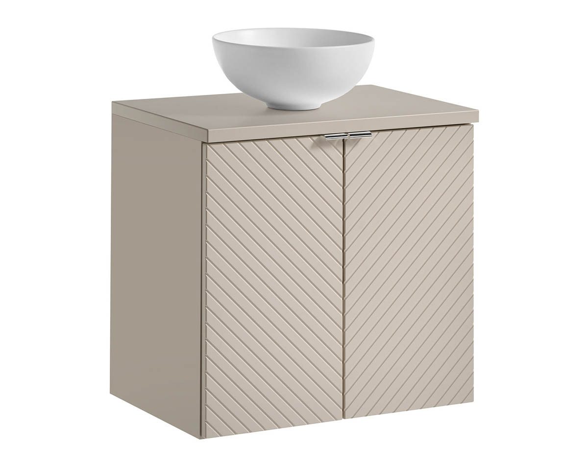 einfachgutemoebel Waschtisch-Set Bad Waschplatz QUERRO 60cm mit Türen, Aufsatzbecken wh, Kaschmir, (Badmöbel Set, 1-St., Waschtisch Unterschrank) von einfachgutemoebel