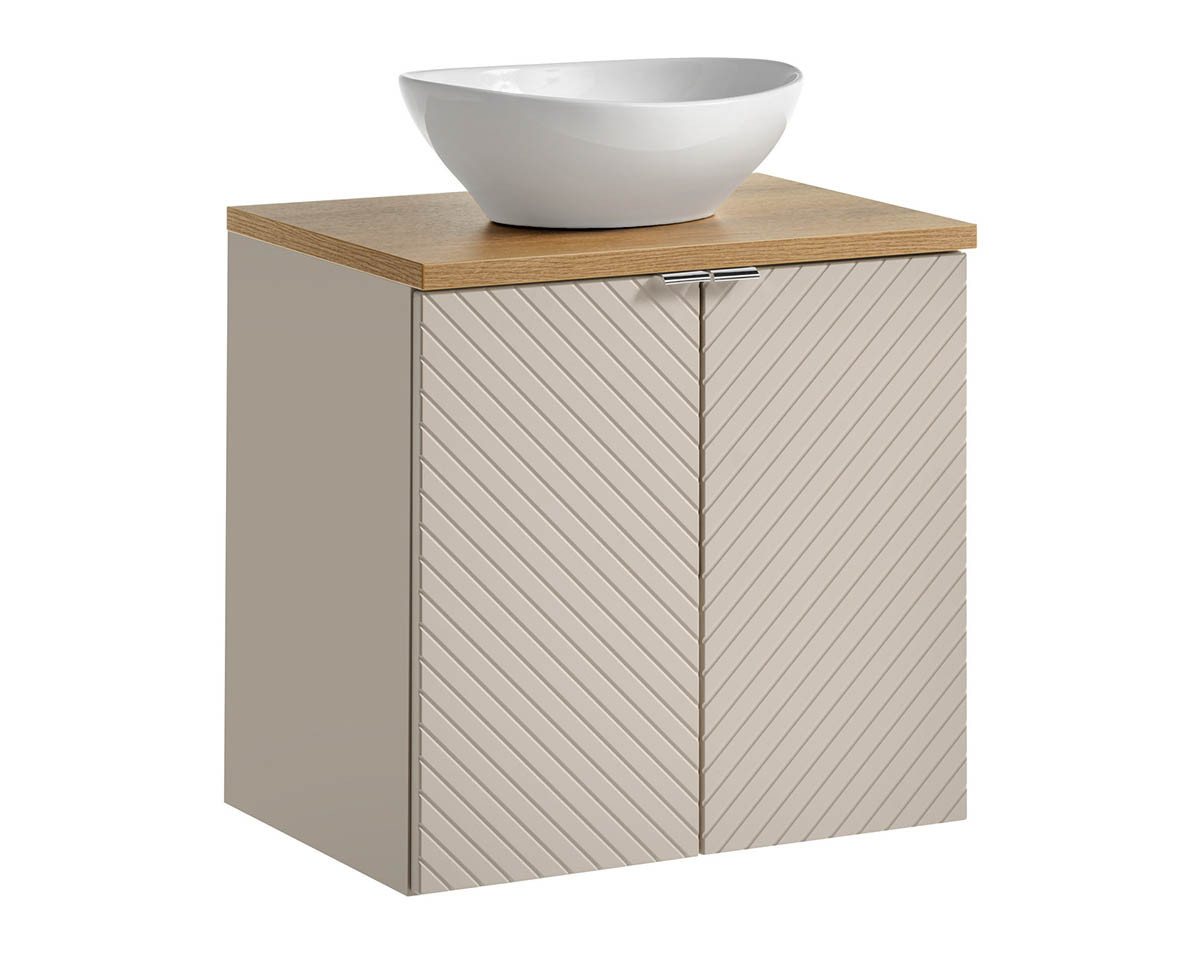 einfachgutemoebel Waschtisch-Set Bad Waschplatz QUERRO 60cm mit Türen, Aufsatzbecken wh, Kaschmir-oak, (Badmöbel Set, 1-St., Waschtisch Unterschrank) von einfachgutemoebel