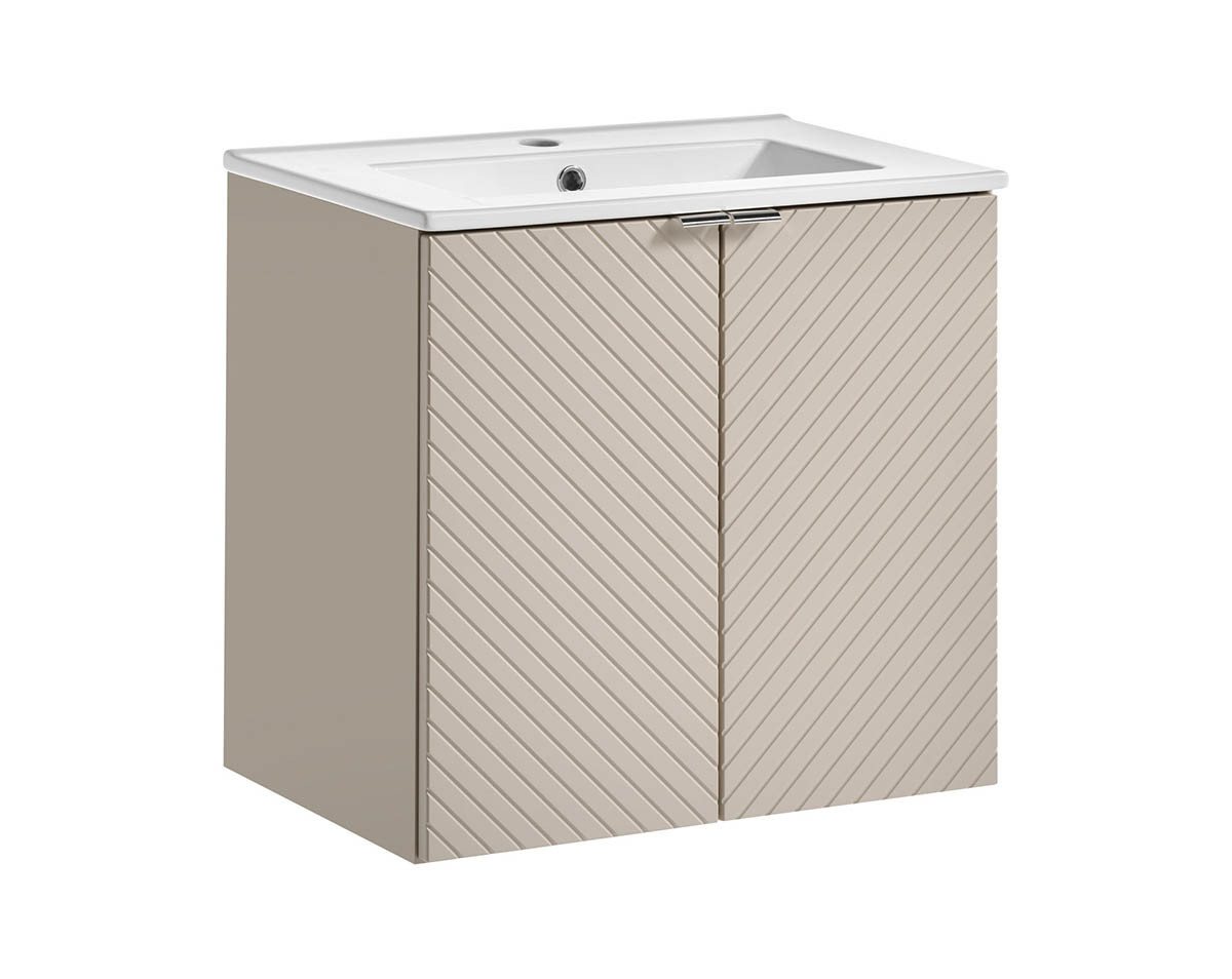 einfachgutemoebel Waschtisch-Set Bad Waschplatz QUERRO 60cm mit Türen, Einbaubecken, Kaschmir, (Badmöbel Set, 1-St., Waschtisch Unterschrank) von einfachgutemoebel