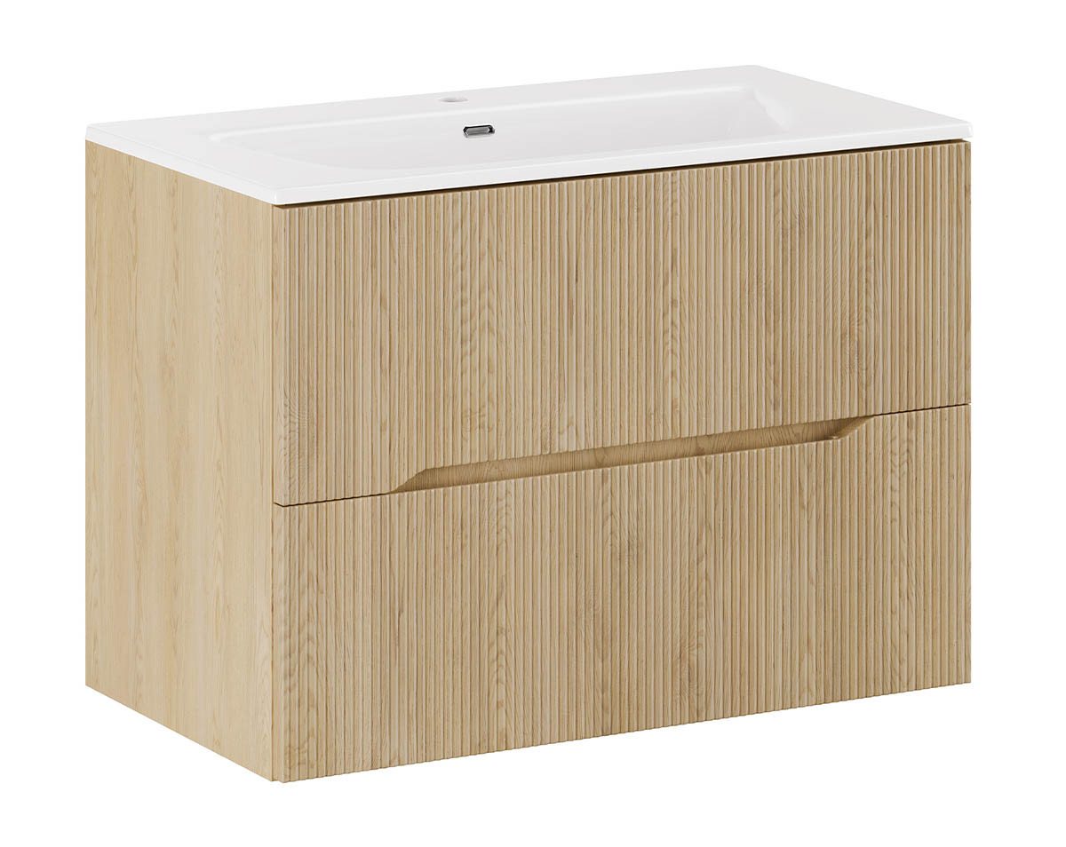 einfachgutemoebel Waschtisch-Set Bad Waschplatz STEINFJORD 80cm Schubfächer, Einbaubecken, oak, (Badmöbel Set, 1-St., Waschtisch Unterschrank) von einfachgutemoebel