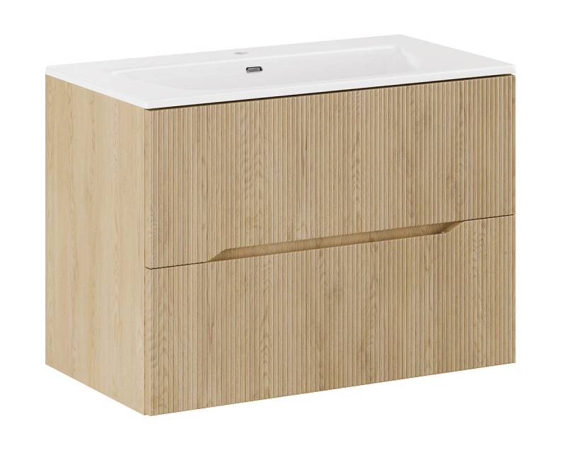 einfachgutemoebel Waschtisch-Set Bad Waschplatz STEINFJORD 80cm Schubfächer, Einbaubecken, oak, (Badmöbel Set, 1-St., Waschtisch Unterschrank) von einfachgutemoebel