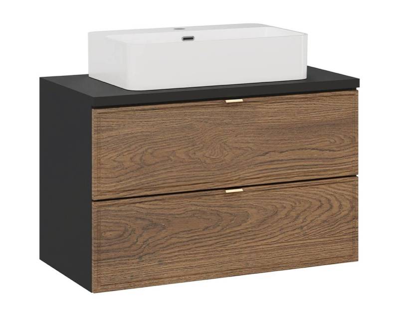 einfachgutemoebel Waschtisch-Set Bad Waschplatz TALINA 80cm, Aufsatzbecken weiß, oak-schwarz, (Badmöbel Set, 1-St., Waschtisch Unterschrank) von einfachgutemoebel