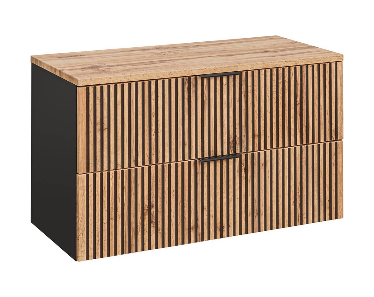 einfachgutemoebel Waschtisch-Set Bad Waschplatz Tribune 100cm, zum Unterbau, Schwarz - Wotan-Eiche, (Badmöbel Set, 1-St., Waschtisch Unterschrank) von einfachgutemoebel