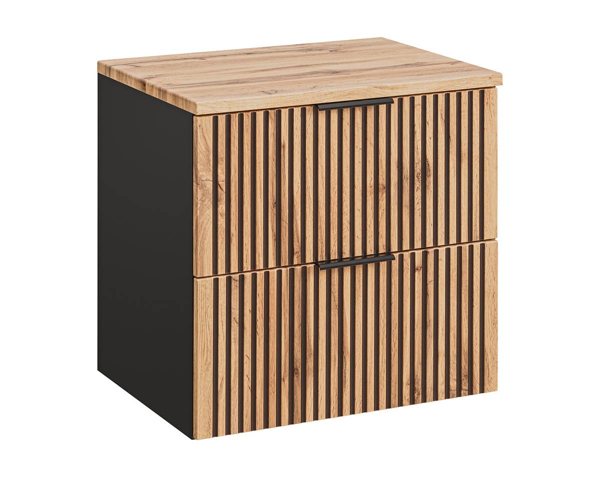 einfachgutemoebel Waschtisch-Set Bad Waschplatz Tribune 60cm, zum Unterbau, Schwarz - Wotan-Eiche, (Badmöbel Set, 1-St., Waschtisch Unterschrank) von einfachgutemoebel