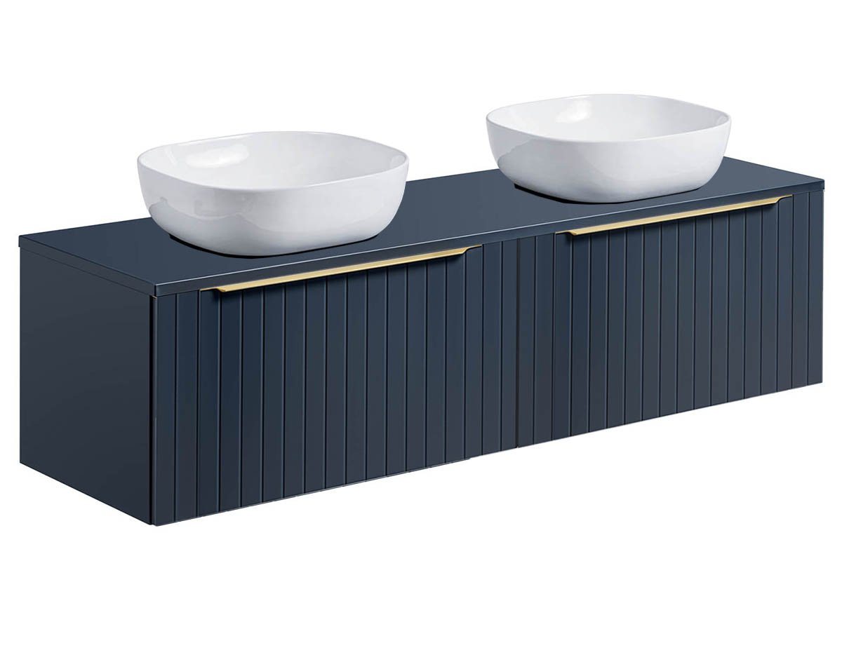 einfachgutemoebel Waschtisch-Set Badezimmer Blauer Waschplatz Bluskand 160cm, Becken weiß, Deep Blue von einfachgutemoebel