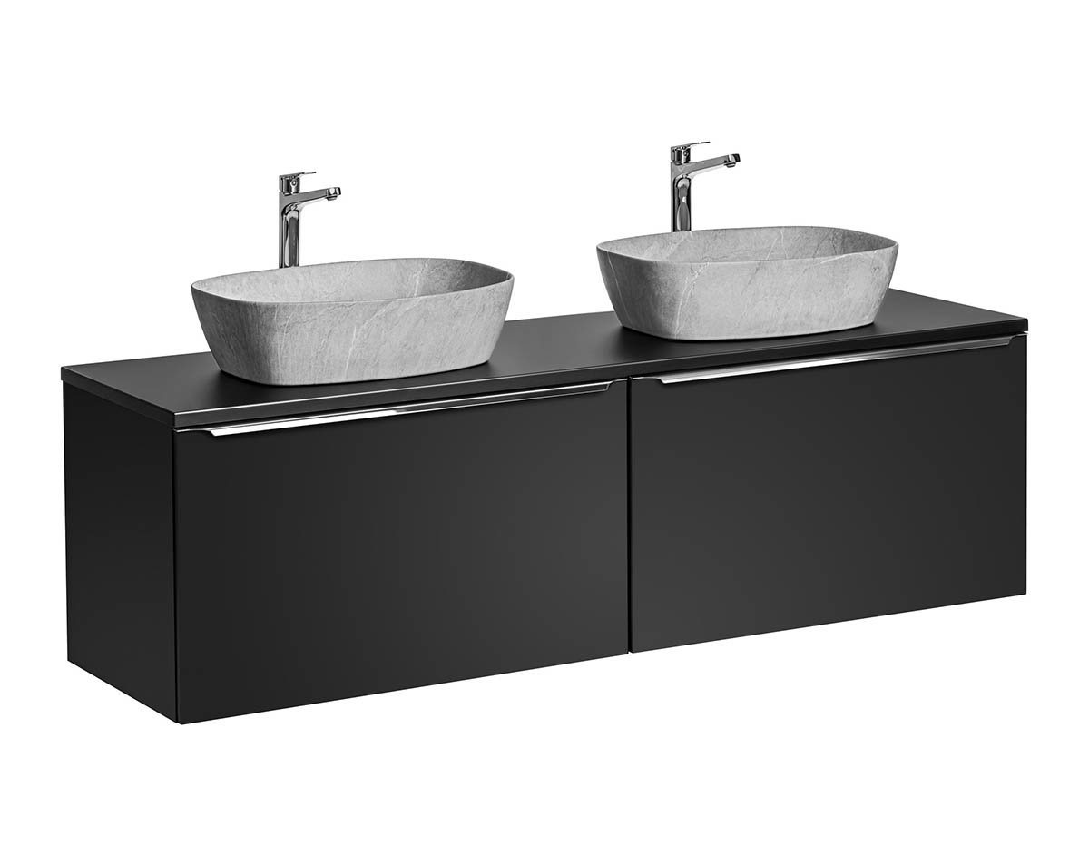 einfachgutemoebel Waschtisch-Set Badezimmer Doppel-Waschplatz NOIRETTE 160cm, Aufsatz g, schwarz matt, (Badmöbel Set, 1-St., Doppel-Waschtisch Unterschrank) von einfachgutemoebel