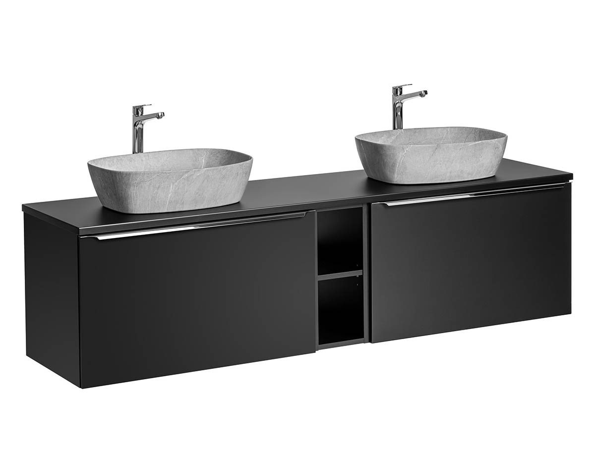 einfachgutemoebel Waschtisch-Set Badezimmer Doppel-Waschplatz NOIRETTE 180cm, Aufsatz, schwarz matt, (Badmöbel Set, 1-St., Doppel-Waschtisch Unterschrank) von einfachgutemoebel