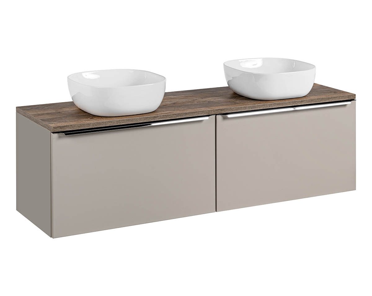 einfachgutemoebel Waschtisch-Set Badezimmer Doppel-Waschplatz TRUFFEAU 160cm mit Becken, Trüffel-Eiche, (Badmöbel Set, 1-St., Waschtisch Unterschrank) von einfachgutemoebel