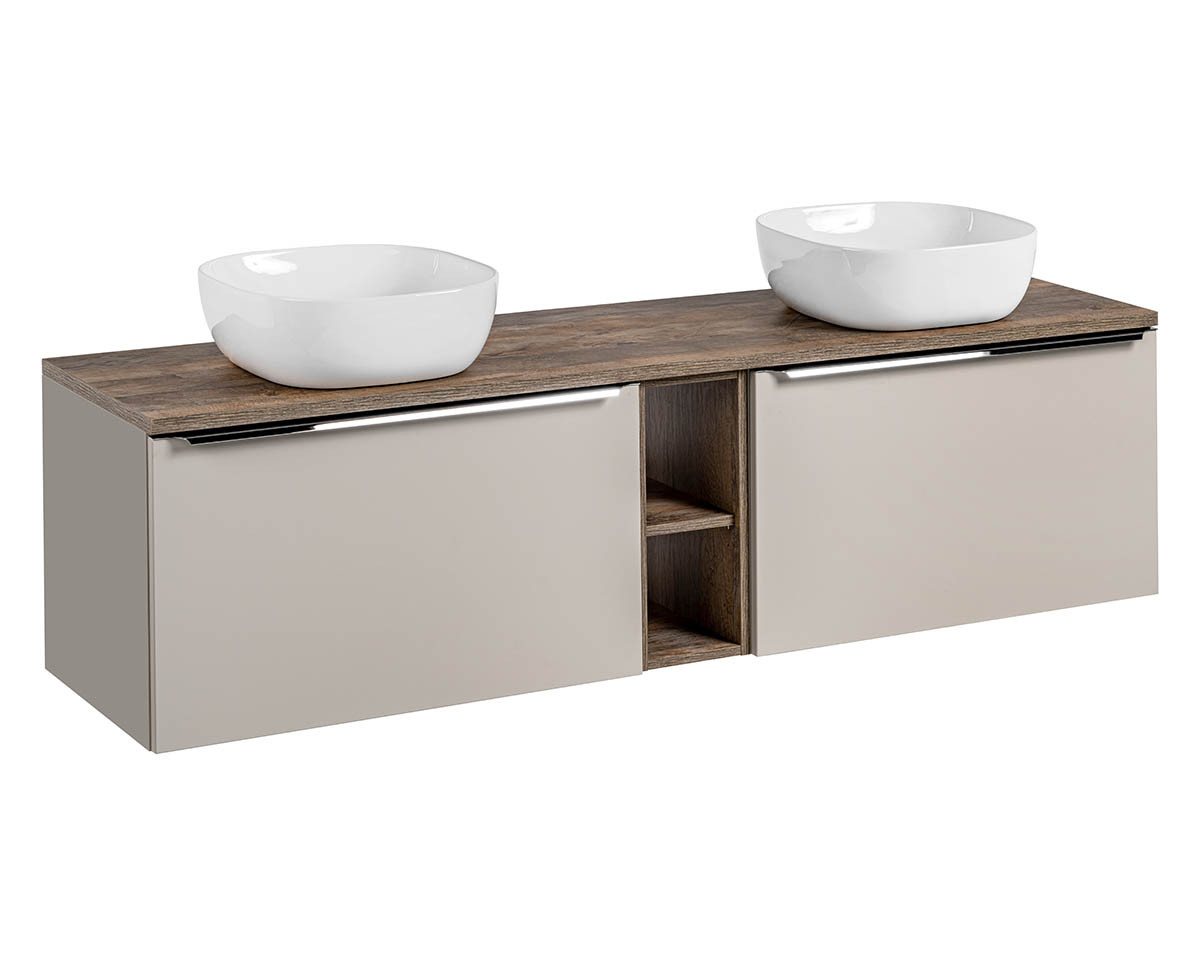 einfachgutemoebel Waschtisch-Set Badezimmer Doppel-Waschplatz TRUFFEAU 180cm mit Becken, Trüffel-Eiche, (Badmöbel Set, 1-St., Waschtisch Unterschrank) von einfachgutemoebel