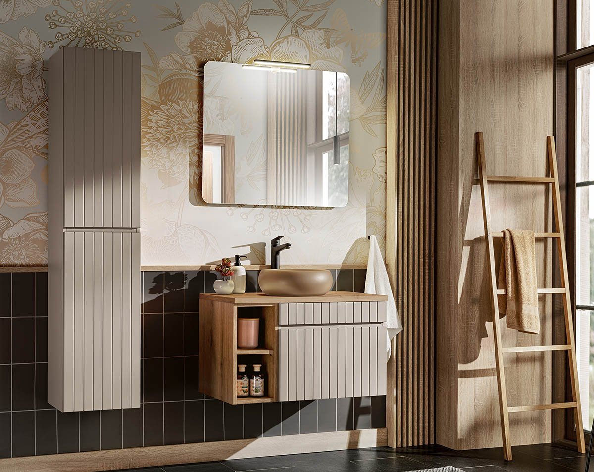 einfachgutemoebel Waschtisch-Set Badezimmer KARATA 80cm Set 3-tlg., Regal & Becken, kaschmir grey, (Badmöbel Set, 1-St., Waschtisch Set 3-tlg) einfachgutemoebel Waschtisch-Set Badezimmer KARATA 80cm Set 3-tlg., Regal & Becken, kaschmir grey, (Badmöbel Set, 1-St., Waschtisch Set 3-tlg) von einfachgutemoebel