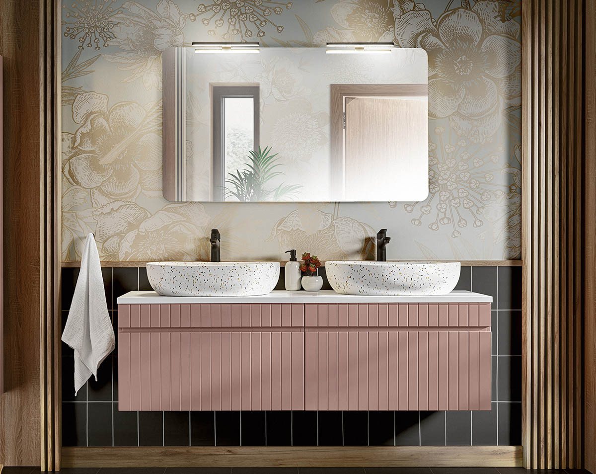 einfachgutemoebel Waschtisch-Set Badezimmer ROSINA 160cm Set 2tlg., Aufsatzbecken, rosé-weiß, (Badmöbel Set, 1-St., Waschtisch Set) von einfachgutemoebel
