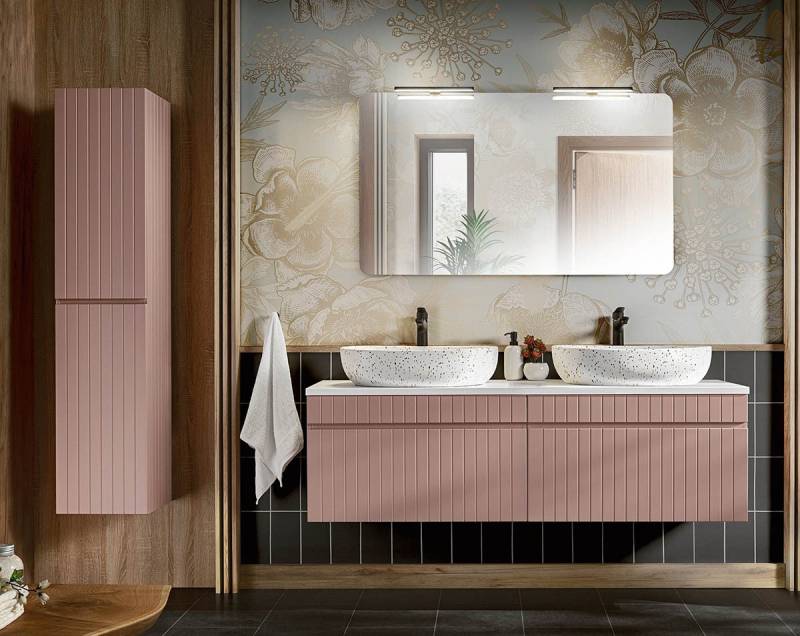einfachgutemoebel Waschtisch-Set Badezimmer ROSINA 160cm Set 3tlg., Aufsatzbecken, rosé-weiß, (Badmöbel Set, 1-St., Waschtisch Set) von einfachgutemoebel
