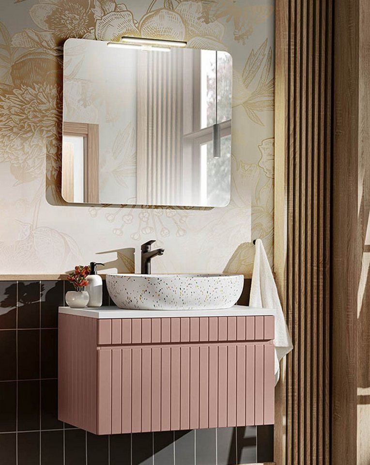 einfachgutemoebel Waschtisch-Set Badezimmer ROSINA 80cm Set 2tlg., mit Aufsatzbecken, rosé-weiß, (Badmöbel Set, 1-St., Waschtisch Set) von einfachgutemoebel