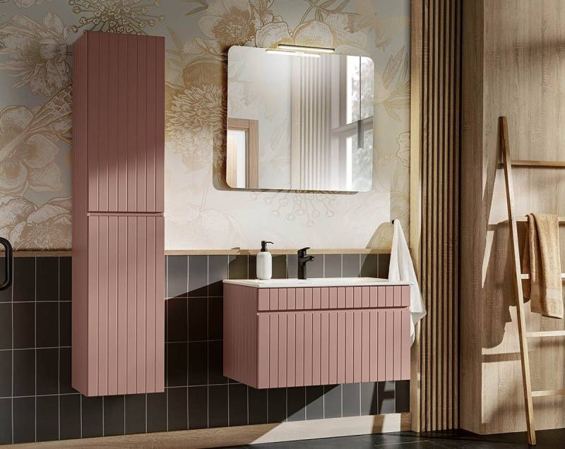 einfachgutemoebel Waschtisch-Set Badezimmer ROSINA 80cm Set 3tlg., mit Einbaubecken, rosé-weiß, (Badmöbel Set, 1-St., Waschtisch Set) von einfachgutemoebel