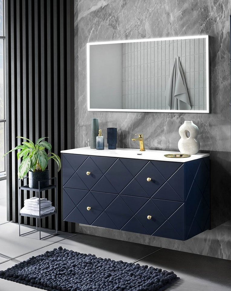 einfachgutemoebel Waschtisch-Set Badezimmer Set 2-teilig BLUMOND 120cm, Einbau-Waschbecken, Dark Blue von einfachgutemoebel