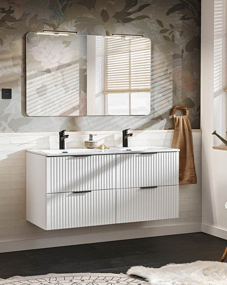 einfachgutemoebel Waschtisch-Set Badezimmer Set 2-teilig Blanchette 120cm, Doppelbecken, weiß-eiche, (Badmöbel Set, 1-St., Waschtisch Set 2-teilig) von einfachgutemoebel