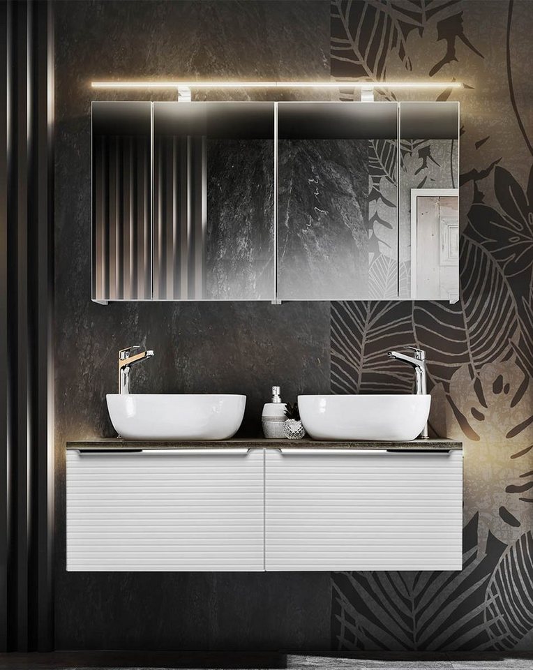einfachgutemoebel Waschtisch-Set Badezimmer Set 2-tlg Whitskand 120cm, Aufsatzbecken, weiß-graueiche von einfachgutemoebel