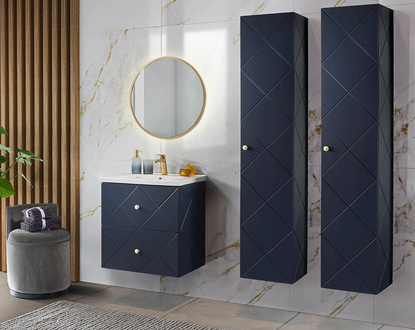einfachgutemoebel Waschtisch-Set Badezimmer Set 4-teilig BLUMOND 60cm, Einbauwaschbecken, Dark Blue von einfachgutemoebel