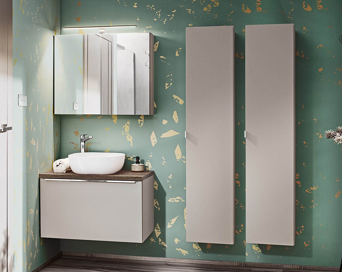 einfachgutemoebel Waschtisch-Set Badezimmer Set 4-teilig TRUFFEAU 80cm, mit Becken, Trüffel-Eiche, (Badmöbel Set, 1-St., Waschtisch Unterschrank) von einfachgutemoebel