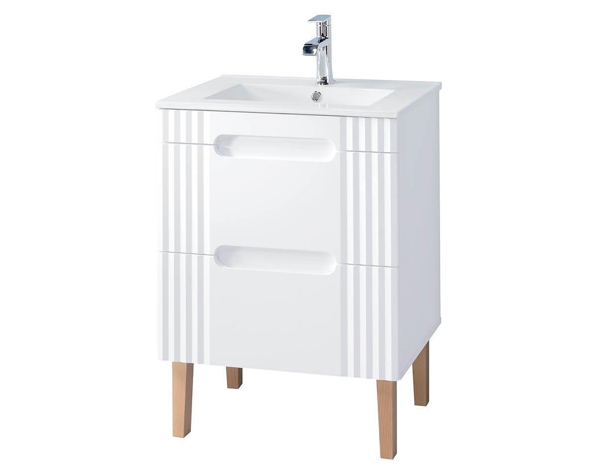 einfachgutemoebel Waschtisch-Set Badezimmer Stand-Waschplatz Frasciati 60cm, Waschbecken, weiß-eiche von einfachgutemoebel