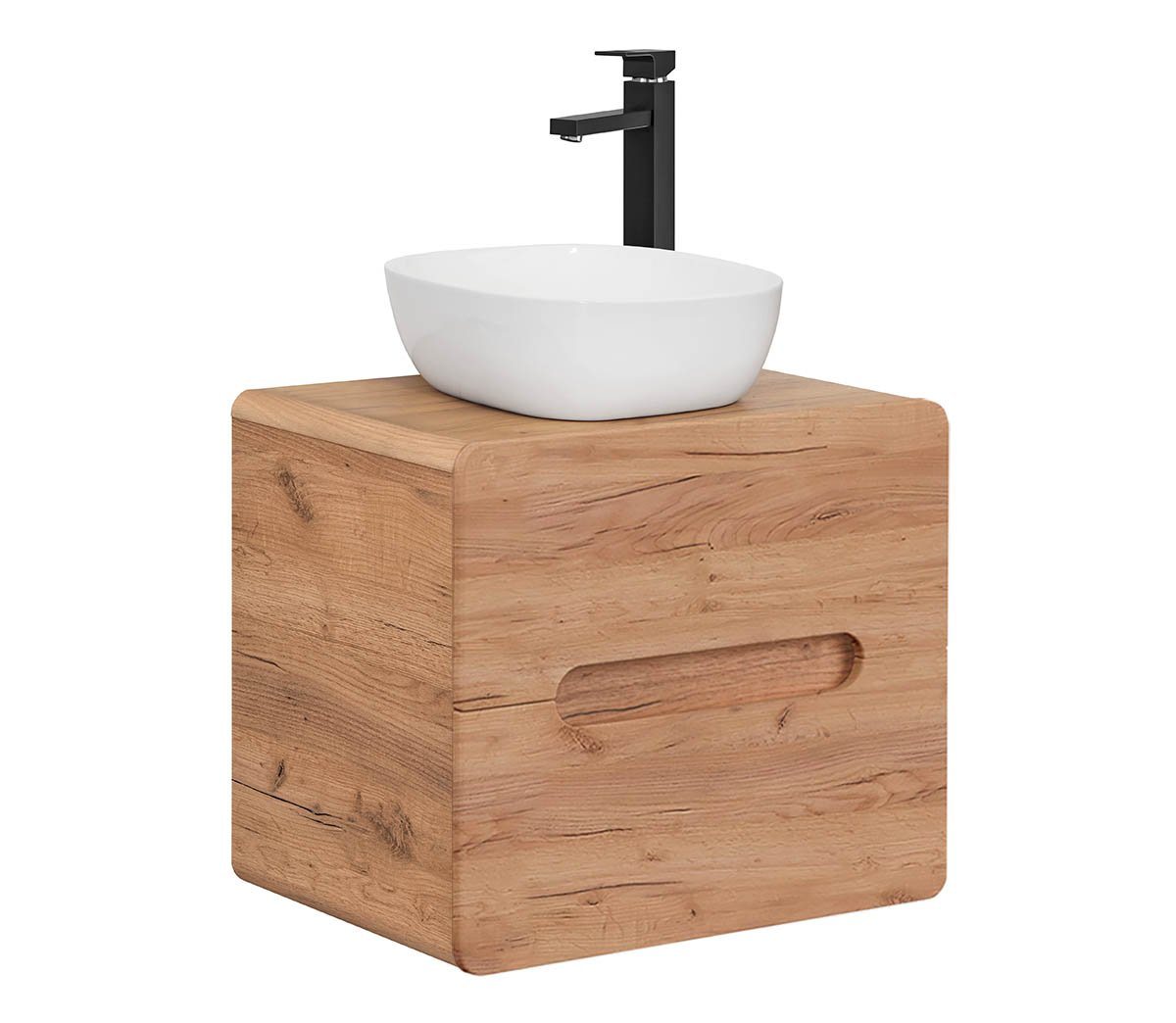 einfachgutemoebel Waschtisch-Set Badezimmer Waschplatz ARUBA 60cm, mit Aufsatzbecken weiß, goldeiche von einfachgutemoebel