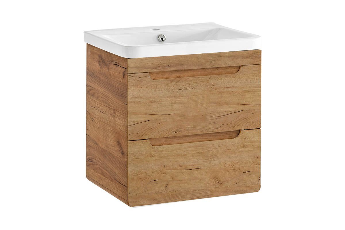 einfachgutemoebel Waschtisch-Set Badezimmer Waschplatz ARUBA 60cm, mit Einbaubecken weiß, goldeiche von einfachgutemoebel