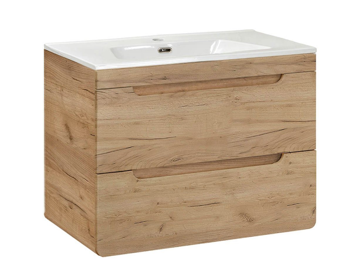 einfachgutemoebel Waschtisch-Set Badezimmer Waschplatz ARUBA 80cm, mit Einbaubecken weiß, goldeiche von einfachgutemoebel