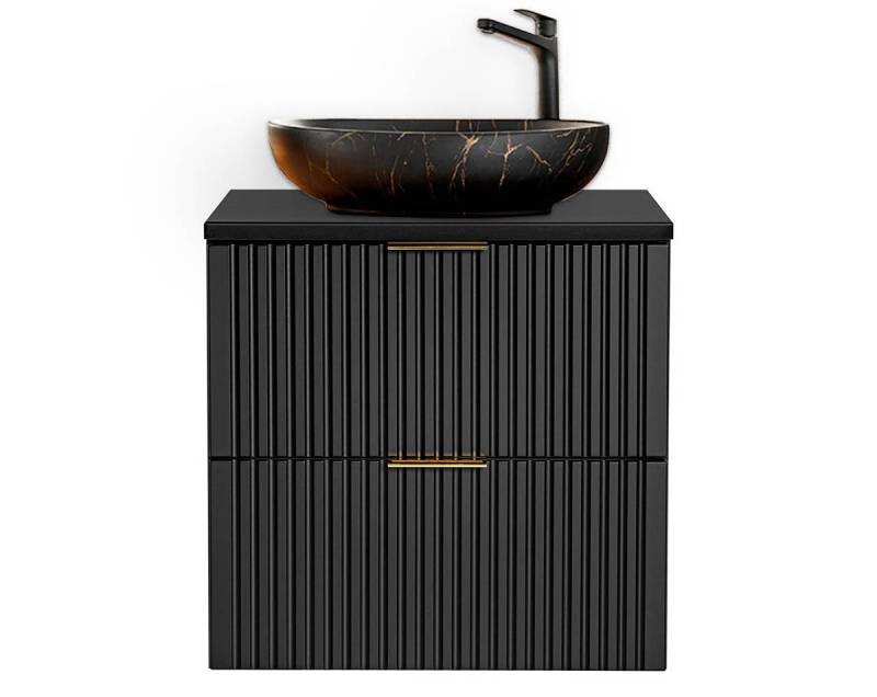 einfachgutemoebel Waschtisch-Set Badezimmer Waschplatz Blackened 60cm, Becken marmoriert, schwarz, (Badmöbel Set, 1-St., Waschtisch Unterschrank) von einfachgutemoebel