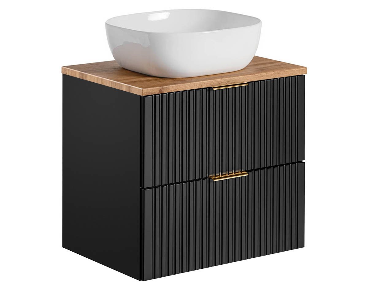 einfachgutemoebel Waschtisch-Set Badezimmer Waschplatz Blackened 60cm, Becken weiß, schwarz oak, (Badmöbel Set, 1-St., Waschtisch Unterschrank) von einfachgutemoebel