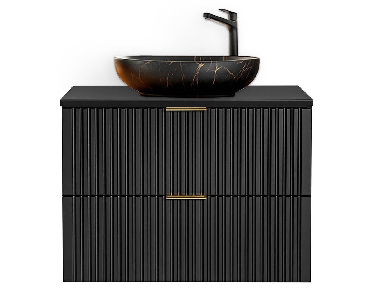 einfachgutemoebel Waschtisch-Set Badezimmer Waschplatz Blackened 80cm, Becken marmoriert, schwarz oak, (Badmöbel Set, 1-St., Waschtisch Unterschrank) von einfachgutemoebel