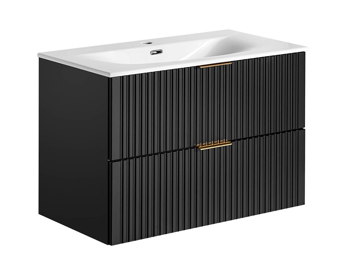 einfachgutemoebel Waschtisch-Set Badezimmer Waschplatz Blackened 80cm, Einbau-Waschbecken, schwarz, (Badmöbel Set, 1-St., Waschtisch Unterschrank) von einfachgutemoebel