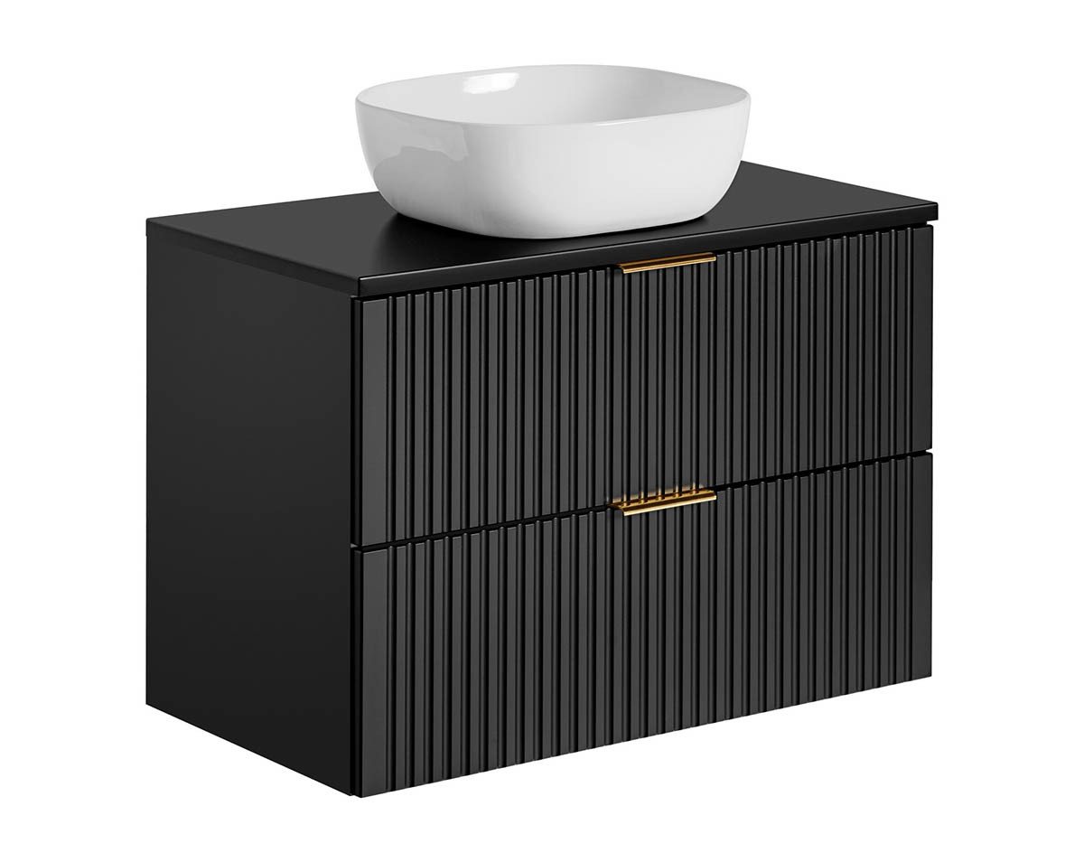 einfachgutemoebel Waschtisch-Set Badezimmer Waschplatz Blackened 80cm, blk Becken weiß, schwarz oak, (Badmöbel Set, 1-St., Waschtisch Unterschrank) von einfachgutemoebel