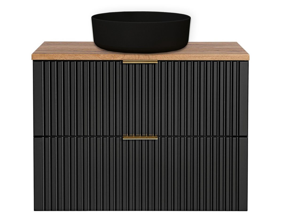 einfachgutemoebel Waschtisch-Set Badezimmer Waschplatz Blackened 80cm, oak Becken black, schwarz oak, (Badmöbel Set, 1-St., Waschtisch Unterschrank) von einfachgutemoebel