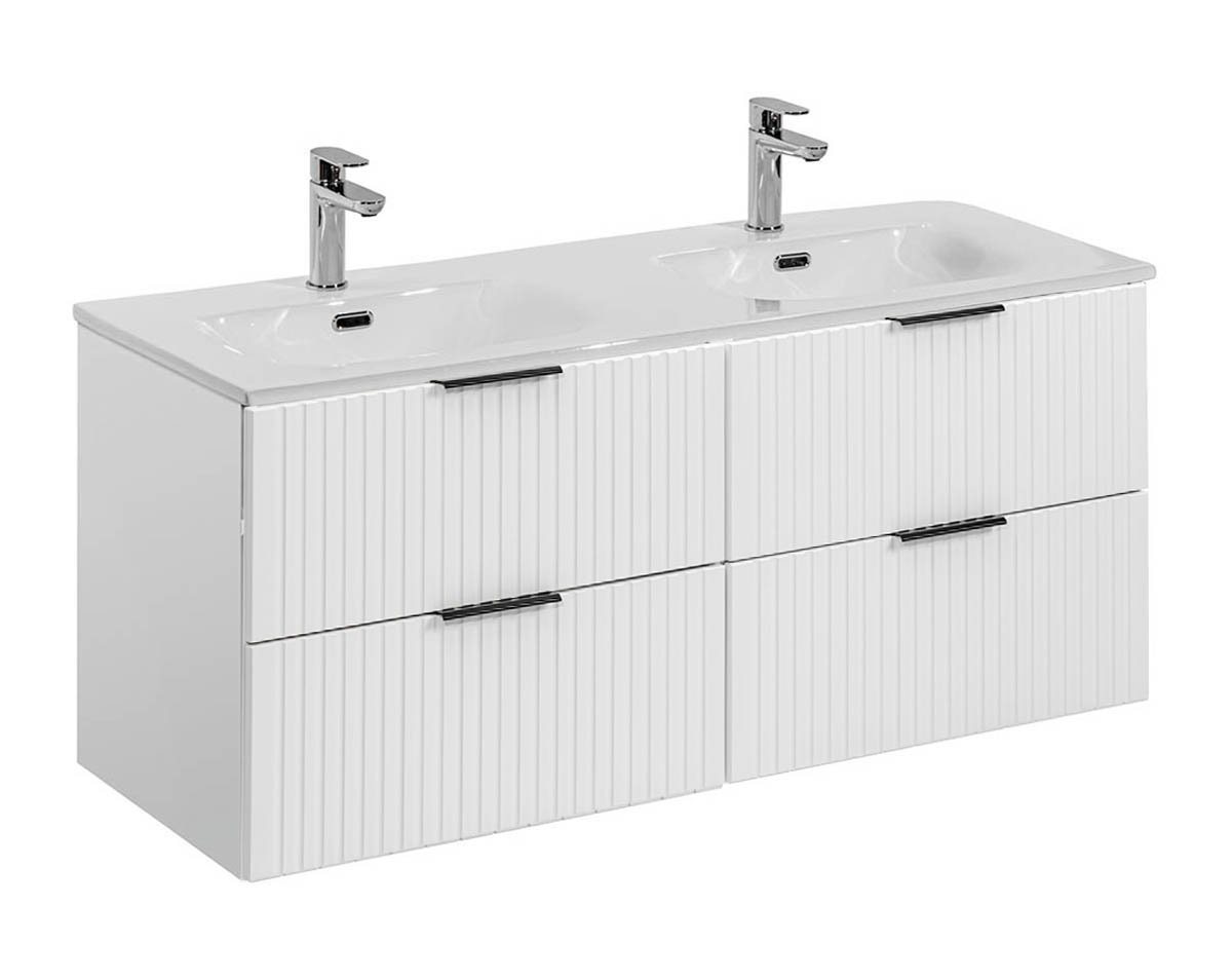 einfachgutemoebel Waschtisch-Set Badezimmer Waschplatz Blanchette 120cm, Einbaubecken wht, weiß-eiche, (Badmöbel Set, 1-St., Waschtisch Unterschrank mit Becken) von einfachgutemoebel