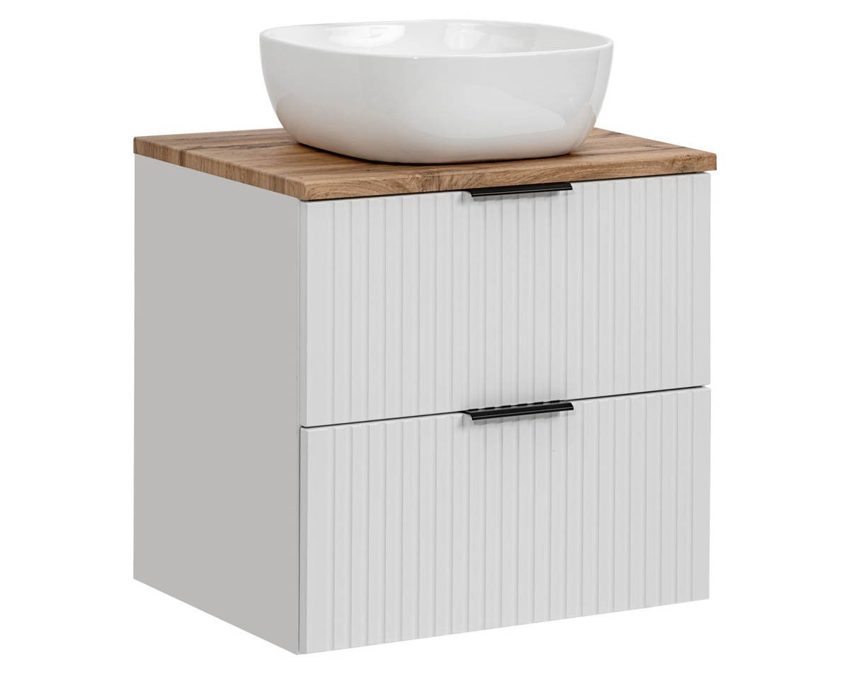 einfachgutemoebel Waschtisch-Set Badezimmer Waschplatz Blanchette 60cm, Keramikbecken wht, weiß-eiche, (Badmöbel Set, 1-St., Waschtisch Unterschrank mit Becken) von einfachgutemoebel