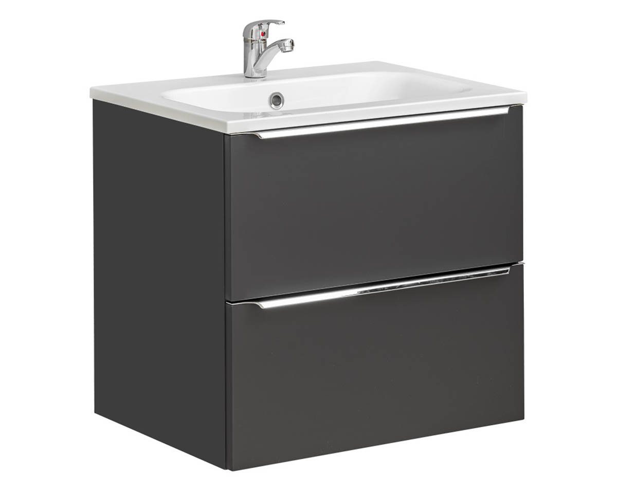 einfachgutemoebel Waschtisch-Set Badezimmer Waschplatz CAPRI 60cm, Einbau-Becken, schwarz-goldeiche von einfachgutemoebel