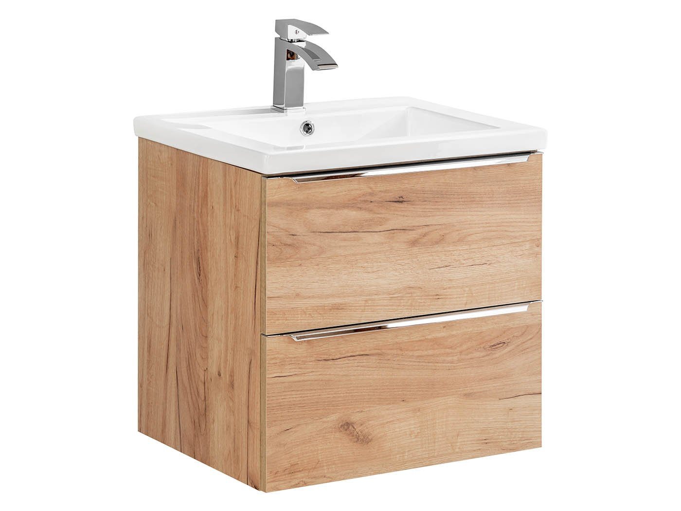 einfachgutemoebel Waschtisch-Set Badezimmer Waschplatz CAPRI 60cm, Einbau-Becken Keramik, goldeiche von einfachgutemoebel