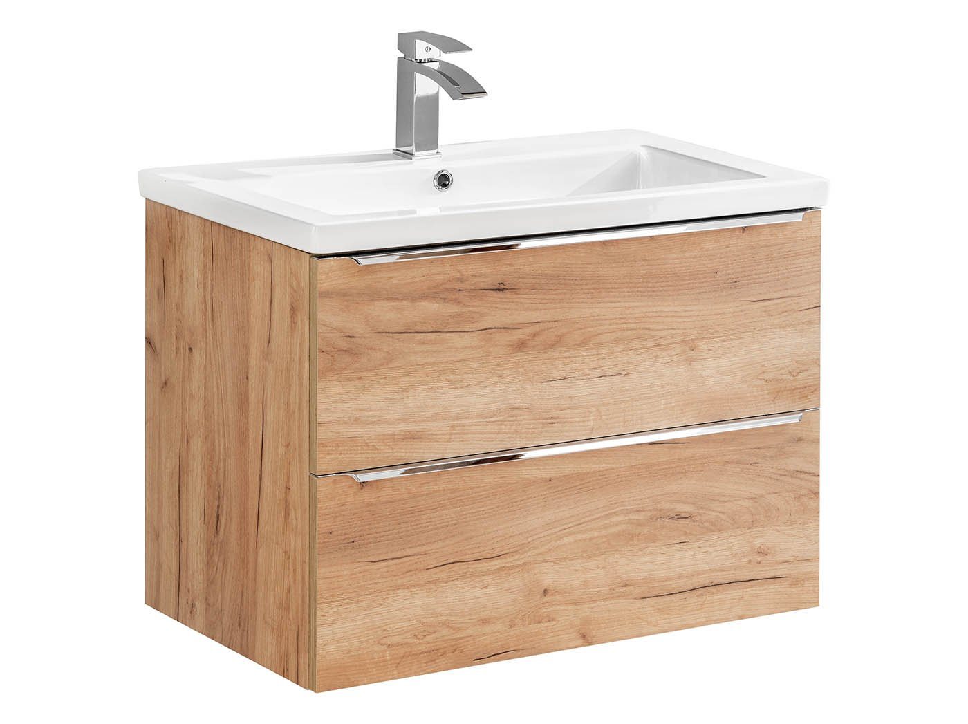 einfachgutemoebel Waschtisch-Set Badezimmer Waschplatz CAPRI 80cm, Einbau-Becken Keramik, goldeiche von einfachgutemoebel