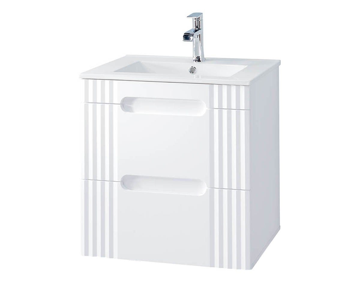 einfachgutemoebel Waschtisch-Set Badezimmer Waschplatz Frasciati 60cm, Einbau-Waschbecken, weiß-eiche von einfachgutemoebel