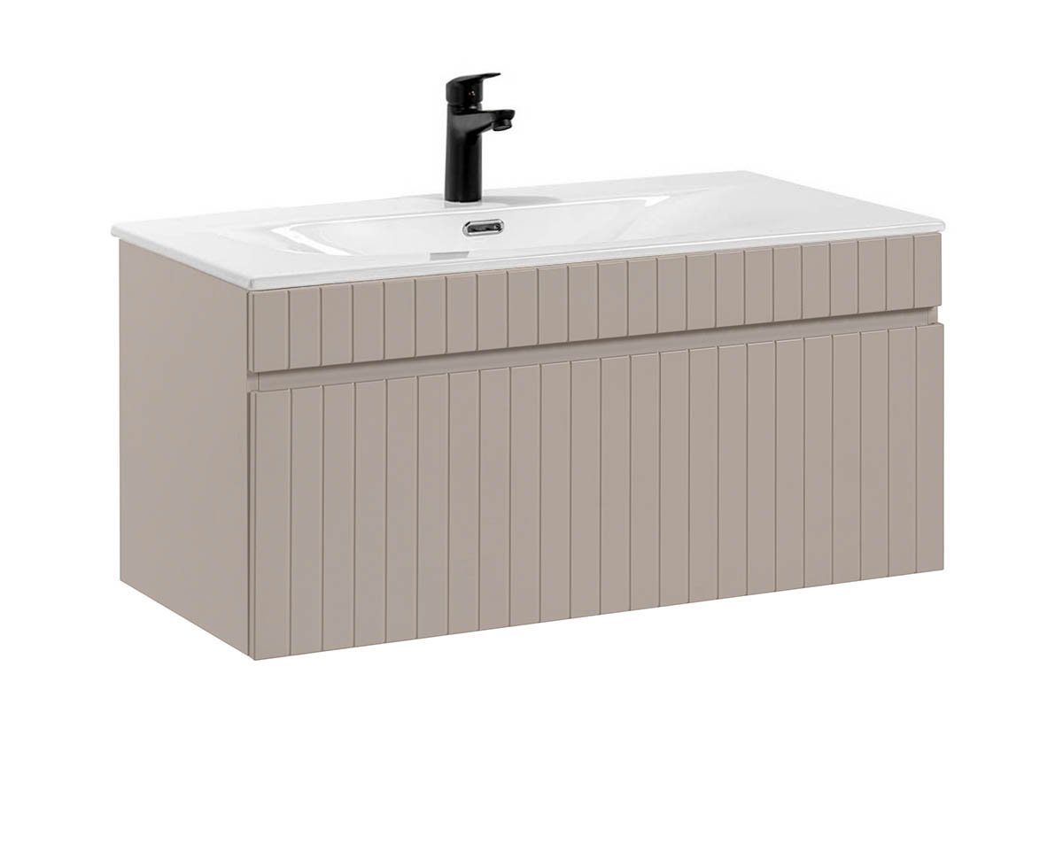 einfachgutemoebel Waschtisch-Set Badezimmer Waschplatz KARATA 100cm, Einbaubecken weiß, kaschmir grey, (Badmöbel Set, 1-St., Waschtisch Unterschrank) von einfachgutemoebel