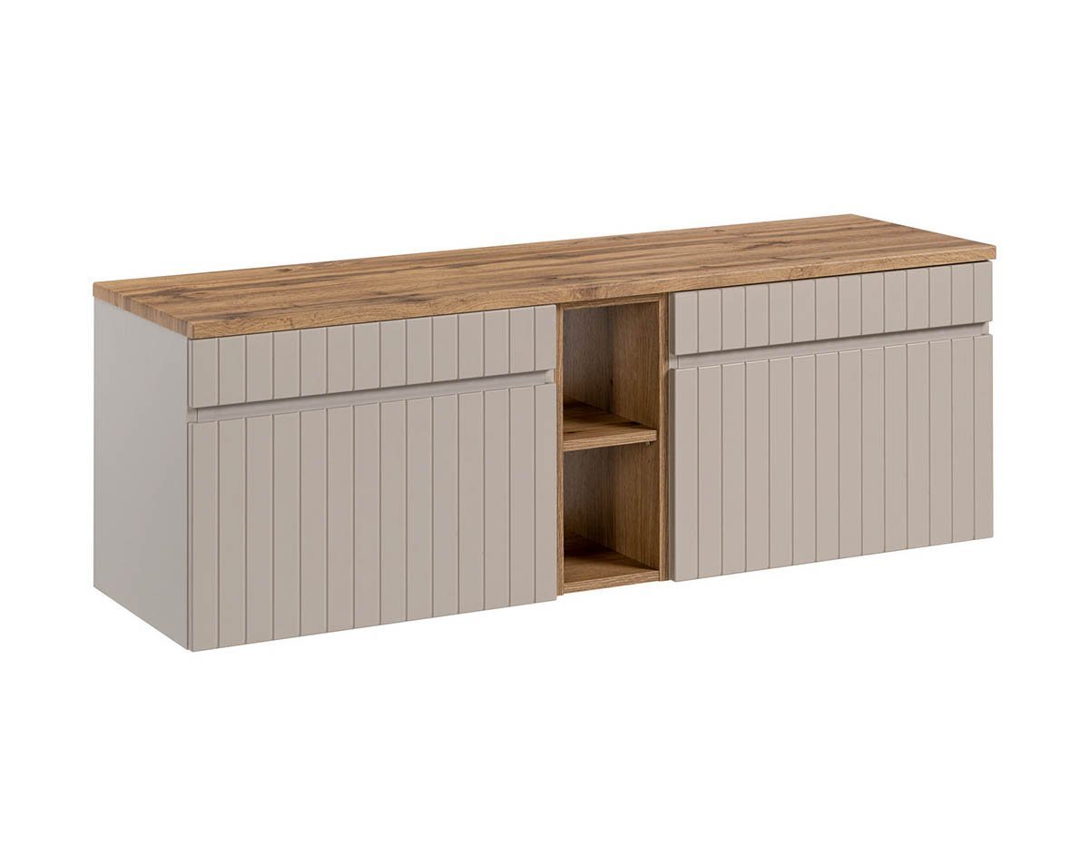 einfachgutemoebel Waschtisch-Set Badezimmer Waschplatz KARATA 140cm, Unterbau + Regal, kaschmir grey, (Badmöbel Set, 1-St., Doppel Waschtisch Unterschrank) von einfachgutemoebel