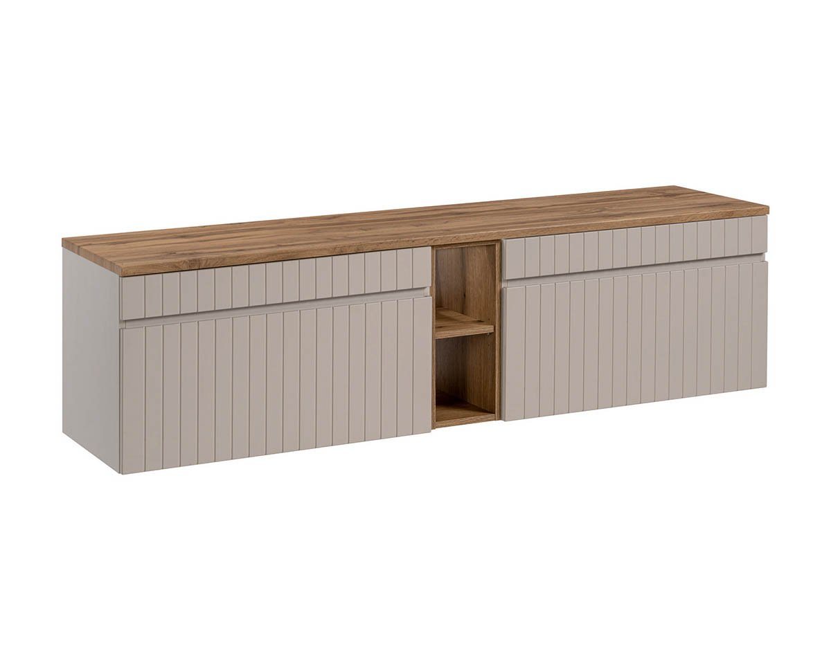 einfachgutemoebel Waschtisch-Set Badezimmer Waschplatz KARATA 180cm, Unterbau + Regal, kaschmir grey, (Badmöbel Set, 1-St., Doppel-Waschtisch Unterschrank) von einfachgutemoebel