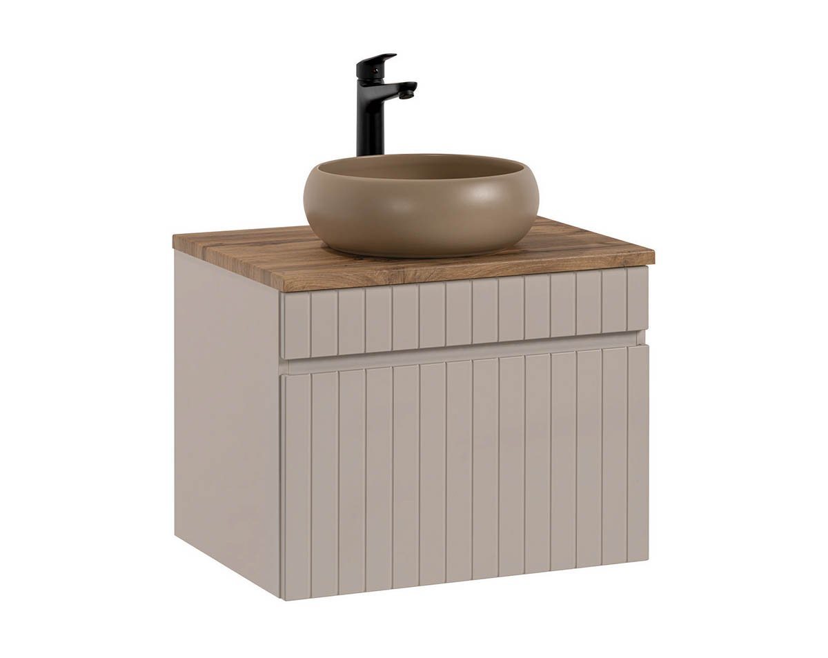 einfachgutemoebel Waschtisch-Set Badezimmer Waschplatz KARATA 60cm, Aufsatzbecken, kaschmir grey, (Badmöbel Set, 1-St., Waschtisch Unterschrank) von einfachgutemoebel