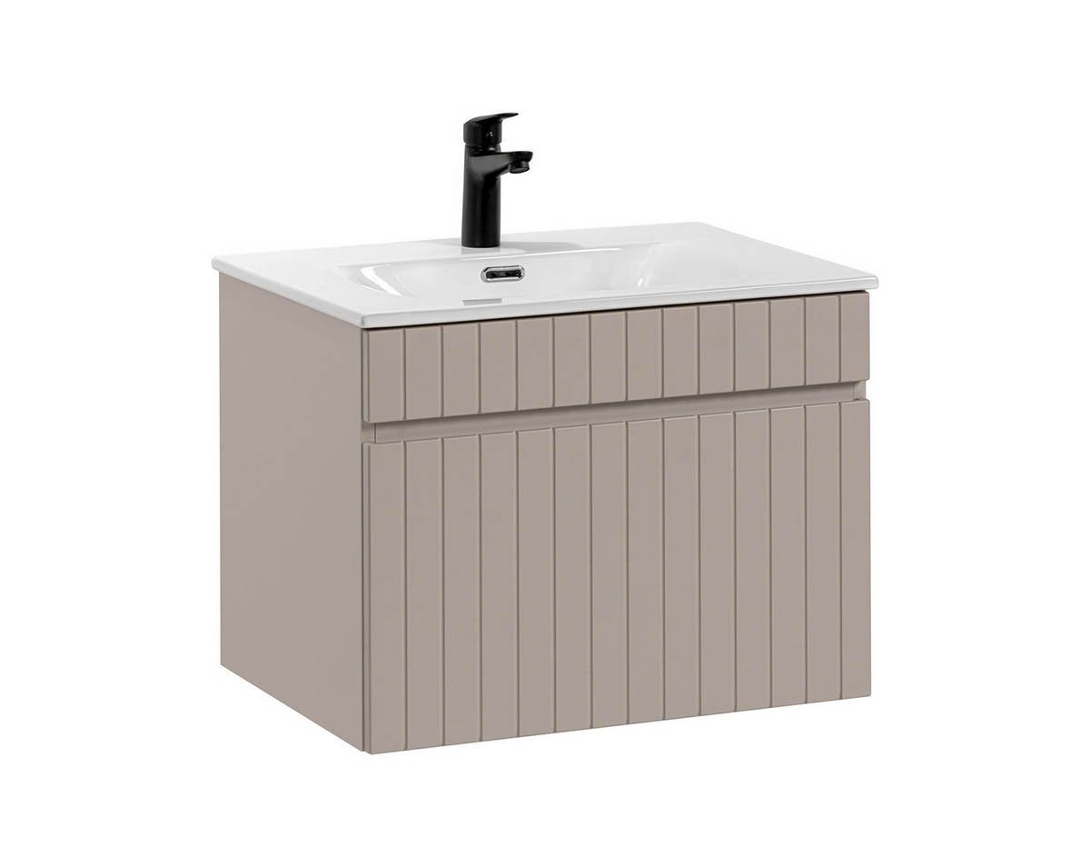 einfachgutemoebel Waschtisch-Set Badezimmer Waschplatz KARATA 60cm, Einbaubecken weiß, kaschmir grey, (Badmöbel Set, 1-St., Waschtisch Unterschrank) von einfachgutemoebel