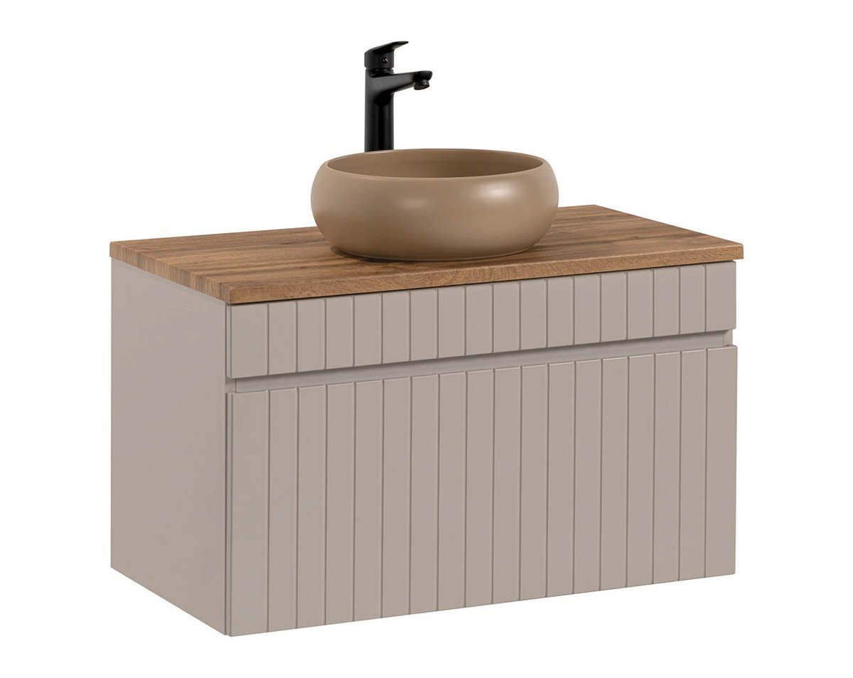 einfachgutemoebel Waschtisch-Set Badezimmer Waschplatz KARATA 80cm, Aufsatzbecken, kaschmir grey, (Badmöbel Set, 1-St., Waschtisch Unterschrank) von einfachgutemoebel