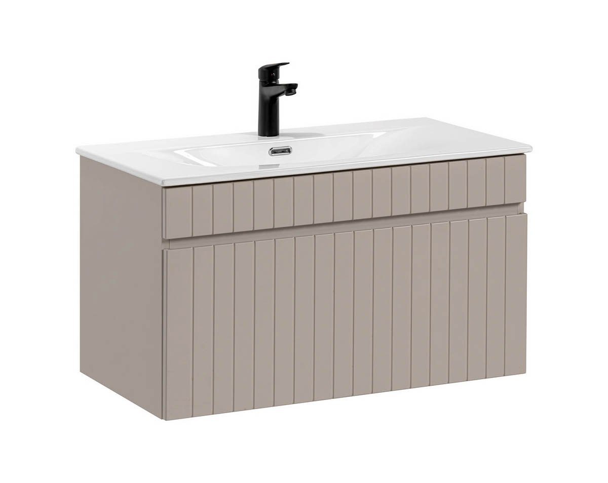 einfachgutemoebel Waschtisch-Set Badezimmer Waschplatz KARATA 80cm, Einbaubecken weiß, kaschmir grey, (Badmöbel Set, 1-St., Waschtisch Unterschrank) von einfachgutemoebel