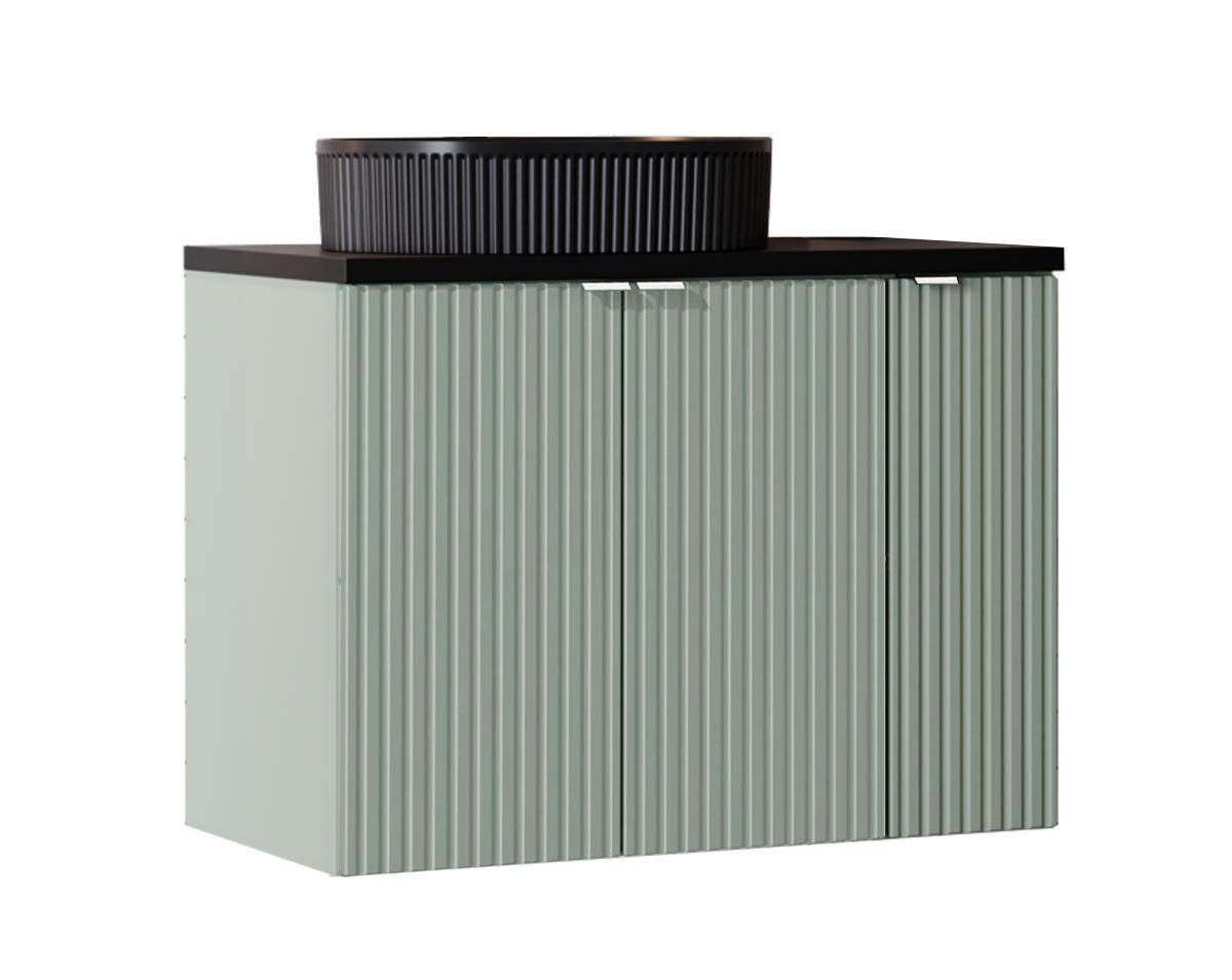 einfachgutemoebel Waschtisch-Set Badezimmer Waschplatz LINETTE 80cm mit Türen, Becken black, grün, (Badmöbel Set, 1-St., Waschtisch Unterschrank) von einfachgutemoebel