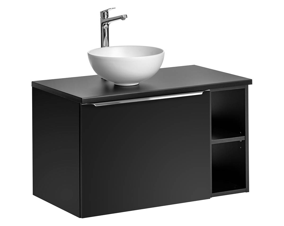 einfachgutemoebel Waschtisch-Set Badezimmer Waschplatz NOIRETTE 80cm, Becken + Regalfach, mattschwarz, (Badmöbel Set, 1-St., Waschtisch Unterschrank) von einfachgutemoebel